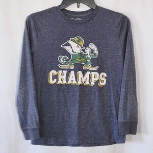 Notre Dame Irish Champs Long Sleeve T-Shirt Youth Boys Large‎ Blue University T